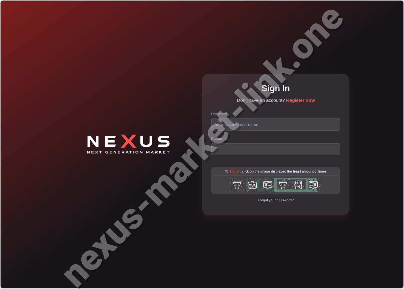 Nexus market login page screenshot